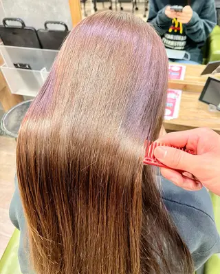 ロング ブリーチ縮毛矯正 あすまのヘアスタイル
