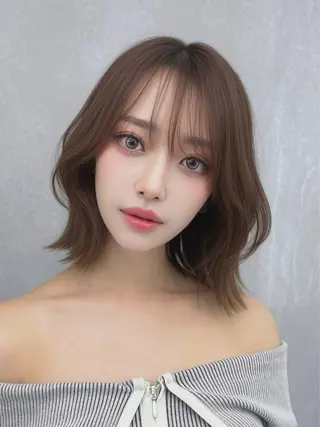 ミディアム レイヤーボブ/名駅/ くびれボブ/縮毛矯正のヘアスタイル