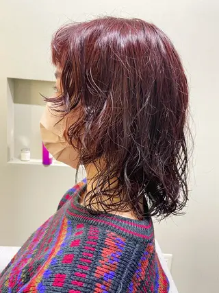 ミディアム カラー パーマ 髪質改善カラー&TR 縮毛矯正/弱酸性矯正のヘアスタイル