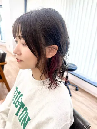 ミディアム カラー パーマ ヘアアレンジ メンズ キッズ 骨格レイヤーカット 🌿美髪縮毛矯正のヘアスタイル