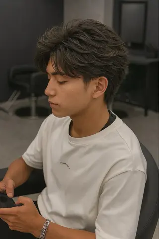 ミディアム パーマ ヘアアレンジ メンズ 🔥ニュアンス フェザー小林海斗🔥のヘアスタイル