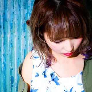 ミディアム カラー パーマ ヘアアレンジ 透明感♡︎♡︎ 佐々木早苗のヘアスタイル
