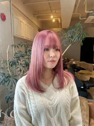 セミロング カラー 髪質改善×ハイトーン レイヤー天神美容室のヘアスタイル