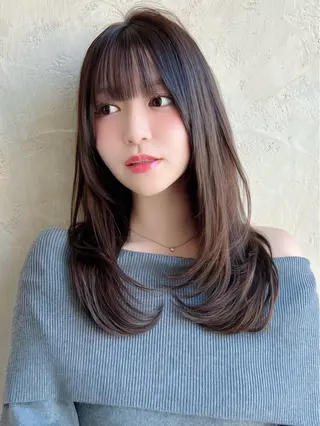 セミロング カラー 新宿✨顔周りカット 韓国ヘア/坂本亜裟海のヘアスタイル
