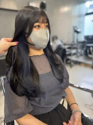 ロング カラー パーマ ヘアアレンジ 透明感/オリーブ/ グレージュ/YUKAのヘアスタイル