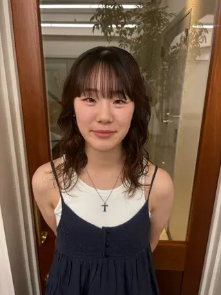 ミディアム パーマ 透明感カラー/顔周り カット/ののか💞のヘアスタイル