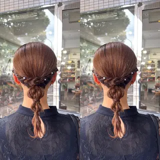 ミディアム ヘアアレンジ 💎ハイトーン/艶 カラー モエカ💎のヘアスタイル