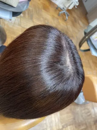 セミロング 韓国風レイヤーカラー ライムのヘアスタイル