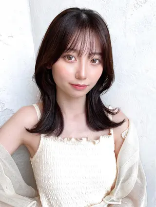 ミディアム カラー 顔周り/くびれヘア 韓国ヘア💕風間るなのヘアスタイル