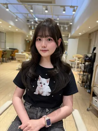ロング 表参道小顔カット前髪 割れ改善クロスパーマのヘアスタイル