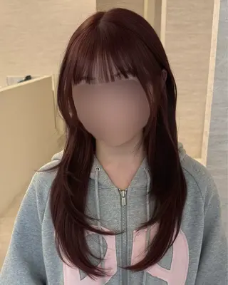 ロング カラー 韓国リアルハッシュ レイヤーカットのヘアスタイル