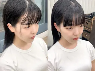 ミディアム カラー パーマ ヘアアレンジ メンズ キッズ ネイル マツエク・マツパ アイブロウ レイヤーカット／顔周 りカット/縮毛矯正のヘアスタイル