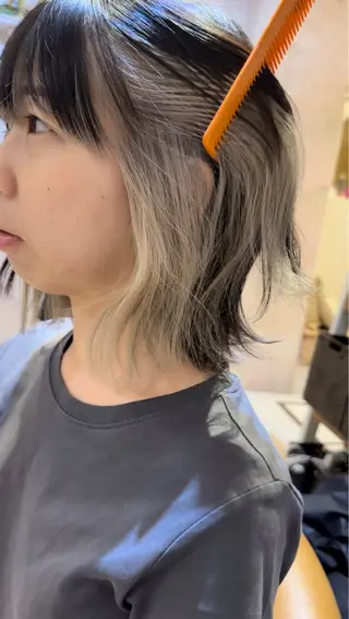 ミディアム ブリーチなしダブル カラー縮毛矯正 下野のヘアスタイル