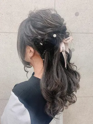 セミロング ヘアアレンジ 京都最安価エクステ muuka🦋のヘアスタイル