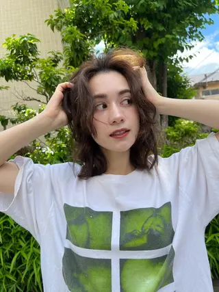 ミディアム パーマ パーマ×透明感カラー MIOのヘアスタイル