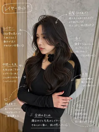 セミロング カラー かなこ／重めレイヤー ／透明感カラーのヘアスタイル