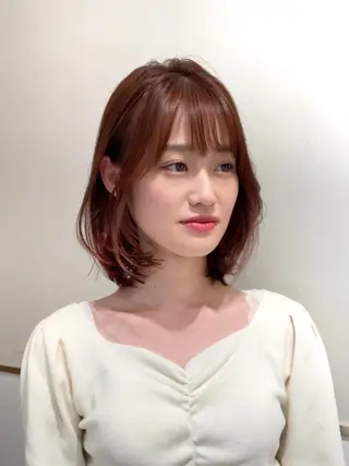 ミディアム カラー パーマ ヘアアレンジ 小野寺瑞希 /最小顔カットのヘアスタイル