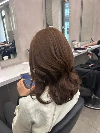 ミディアム カラー パーマ ヘアアレンジ メンズ キッズ ブリーチなしカラー/ ブラウン/レイヤーのヘアスタイル