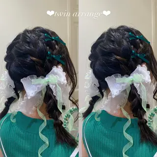 ヘアアレンジ エクステ🎀 暖色カラー🎀amiのヘアスタイル