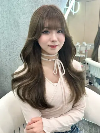 セミロング カラー ヘアアレンジ ブリーチなしW🎀 髪質改善／はのんのヘアスタイル