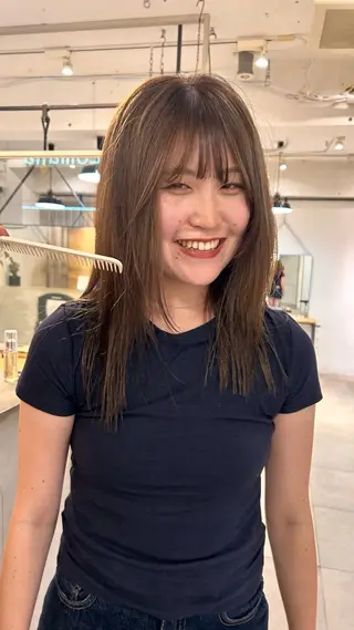 セミロング カラー じゅわっと暖色カラー 🍊Moemiのヘアスタイル