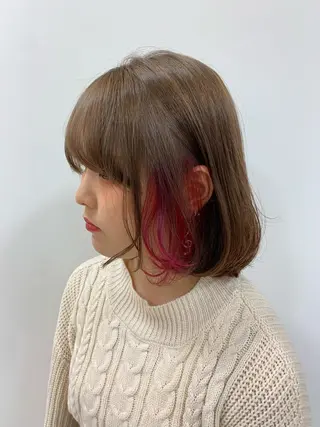 ミディアム カラー 顔まわりカット✄ ベージュカラー🧸のヘアスタイル