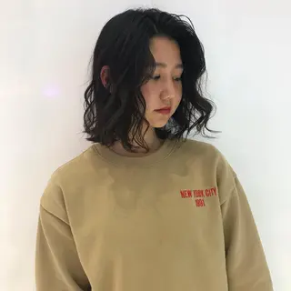 ミディアム パーマ レイヤー/ブリーチ HIKARU ♡のヘアスタイル