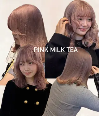 ミディアム カラー ミルクティー× グレージュMOMOのヘアスタイル