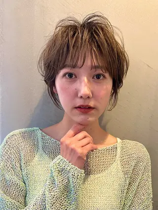 ショート パーマ オリーブカラー/みづ き/ボブパーマ🤍のヘアスタイル