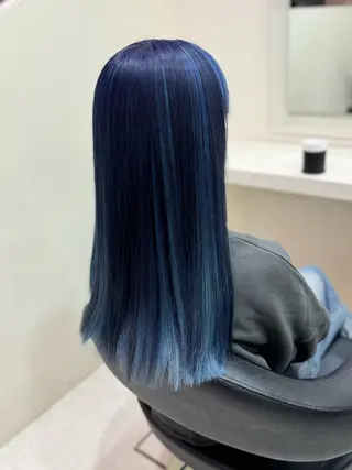 ロング 縮毛矯正× ブルーブラック/池袋のヘアスタイル