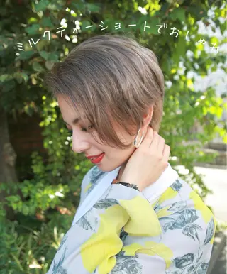 ショート カラー 🩵縮毛矯正 髪質 改善 美髪🩵のヘアスタイル