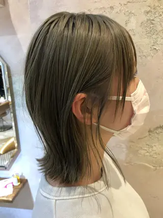ミディアム ブリーチなしダブル カラー縮毛矯正 下野のヘアスタイル
