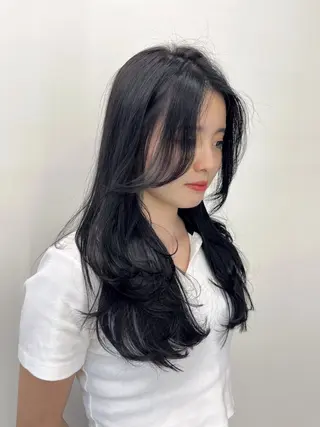 ロング カラー ヘアアレンジ レイヤー/髪質改善 縮毛/ハッシュカットのヘアスタイル