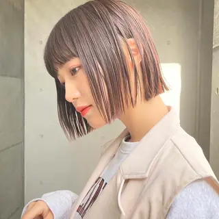 ミディアム カラー 暖色/艶髪/ボブ/ ショート/Ayaのヘアスタイル