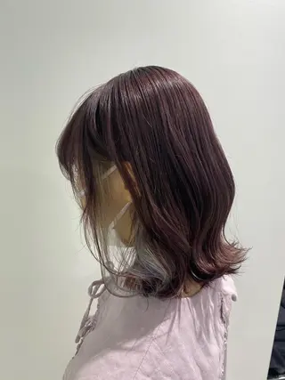 ミディアム カラー パーマ ヘアアレンジ ネイル マツエク・マツパ 韓国風ベージュ🤎 赤みなし🌿横浜🤎のヘアスタイル