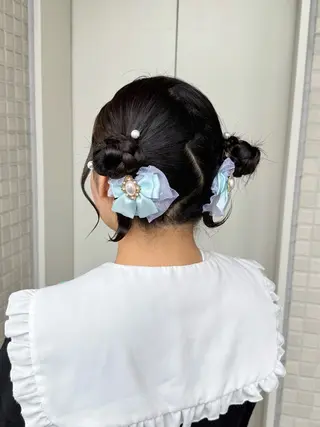 セミロング ヘアアレンジ 縮毛矯正/エクステ /艶カラー/ヘアメのヘアスタイル