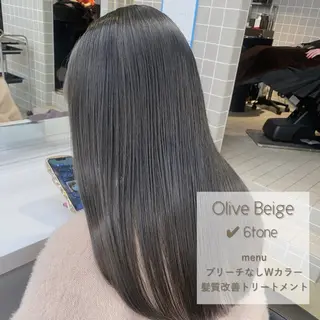 ロング カラー ブリーチ縮毛矯正加藤 赤み無し透明感ヘアのヘアスタイル
