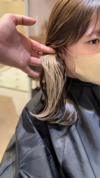 ミディアム ブリーチなしダブル カラー縮毛矯正 下野のヘアスタイル