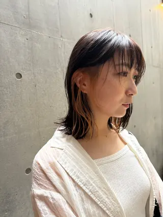 ミディアム カラー メンズパーマ／ボブ 星本広海のヘアスタイル