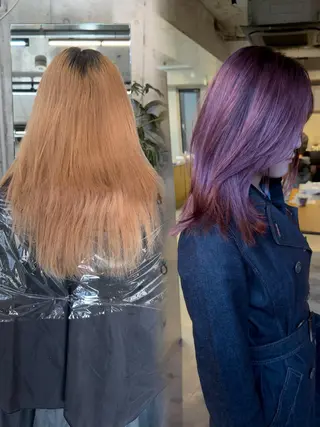 ミディアム ウルフ/レイヤー/ ブリーチカラーのヘアスタイル