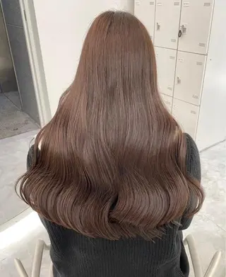 ロング 韓国ヘア/ブリーチ無 しWカラー/オリーブのヘアスタイル