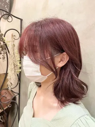 ミディアム カラー ヘアアレンジ 【ピンク/韓国ヘア/ ヘアセット】亜海のヘアスタイル