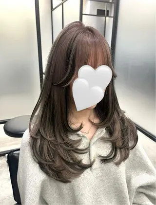 セミロング カラー マンツーマン／韓国 ヘア‎Amiのヘアスタイル