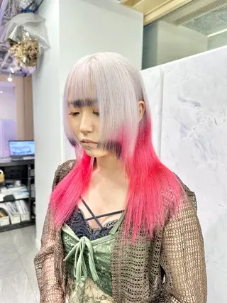 セミロング カラー ❄️💛エクステ ブリーチ❄️yukiのヘアスタイル