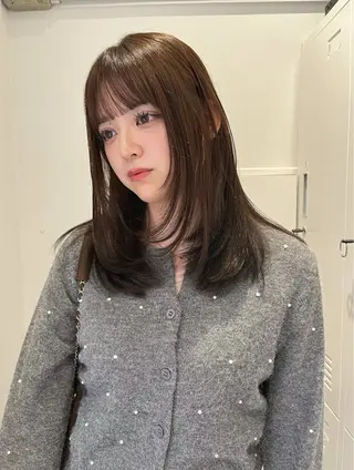 セミロング カラー レイヤーカット🍏 オリーブ/ののかのヘアスタイル
