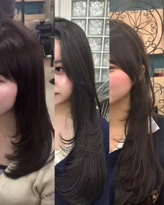 ロング レイヤー/ハッシュカ ット/顔周り/フウカのヘアスタイル