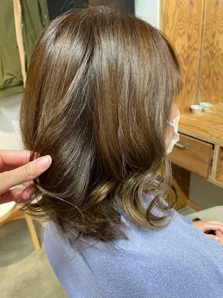 セミロング カラー パーマ ヘアアレンジ 暖色ボブ 🍊rikakoのヘアスタイル