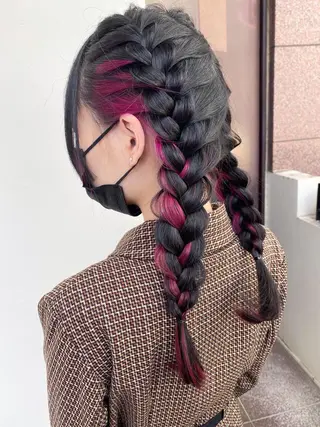 ロング カラー パーマ ヘアアレンジ メンズ キッズ 艶ピンク*ヘアセット 🌙shioriのヘアスタイル