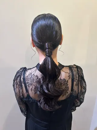ロング ヘアアレンジ ボウ🪞ヘアセット /メイク/マツパのマツエク・マツパデザイン