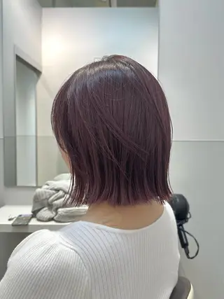 ショート カラー パーマ ヘアアレンジ メンズ 切りっぱなしヘアボブ ミディアムヘアRYOのヘアスタイル